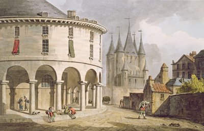 Uitzicht op de Donjon en La Rotonde bij de Tempel, Parijs, 1808 door John Claude Nattes